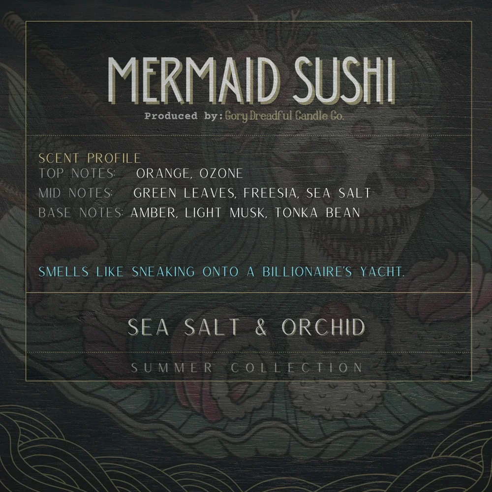 Mermaid Sushi Luxury Wickless Candle: Sea Salt & Orchid Scent